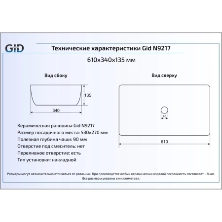 Раковина 61x34 см GID Simple N N9217