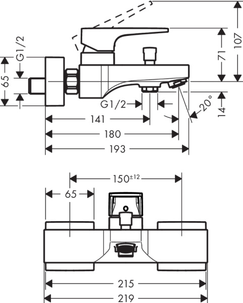 Смеситель для ванны hansgrohe Metropol 74540000