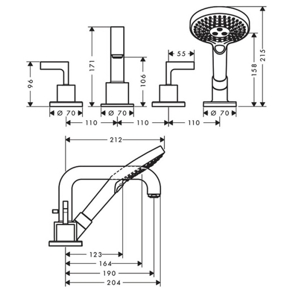 Смеситель на борт ванны Axor Citterio 39446000 с душевым гарнитуром