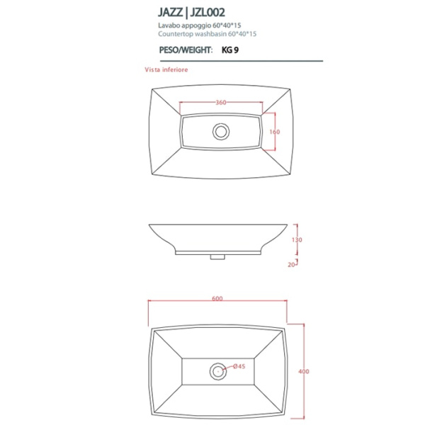Раковина Artceram Jazz JZL002 01 00