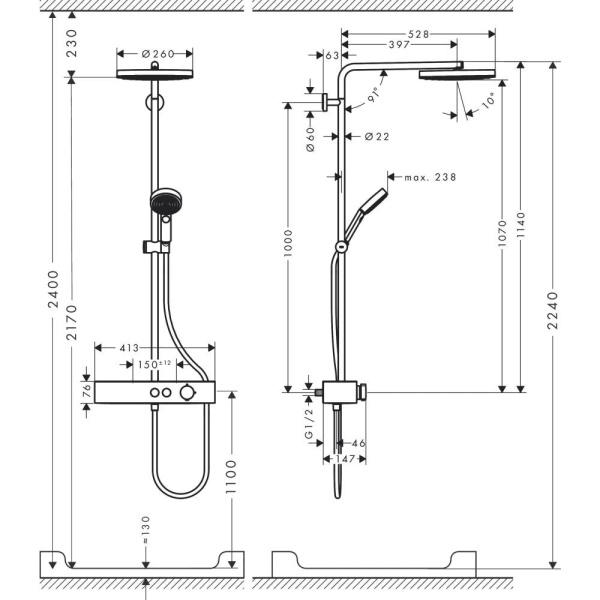 Душевая стойка hansgrohe Pulsify Showerpipe 24220000 хром