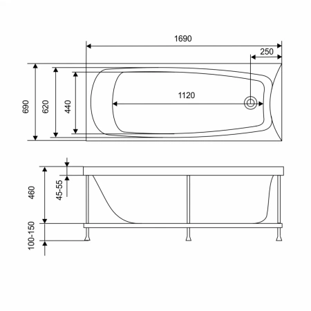 Акриловая ванна 169x69 см Eurolux Troya E1017070039