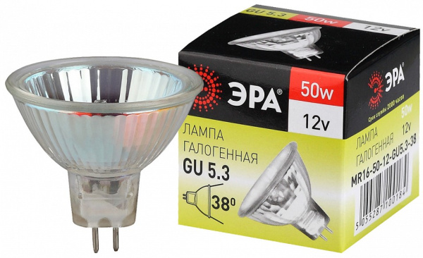 Лампа галогеновая Эра  GU5.3 50Вт 3000K GU5.3-MR16-50W-12V-CL
