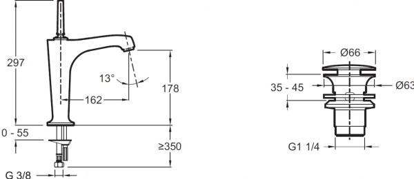 Смеситель для раковины Jacob Delafon Margaux E16231-4-CP хром