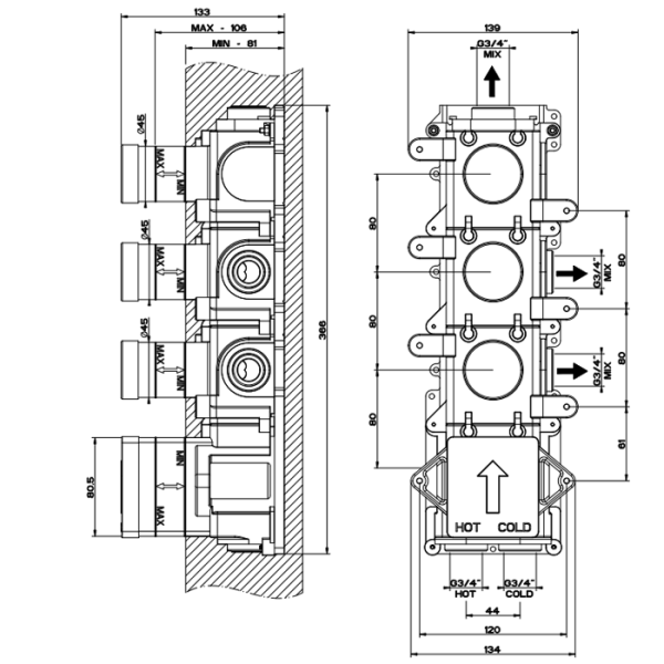 Скрытая часть для термостатического смесителя Gessi 43105#031, черный