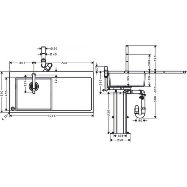 Кухонная комбинация hansgrohe 450 с крылом C71-F450-12 43230000
