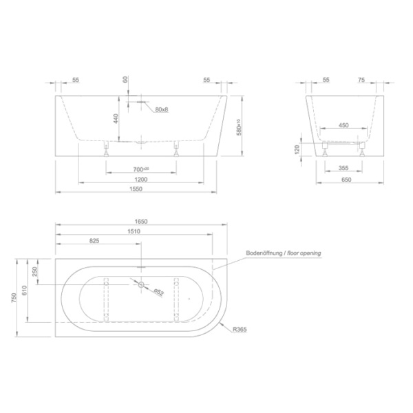 Ванна акриловая Knief Wall 160 0100-255-R