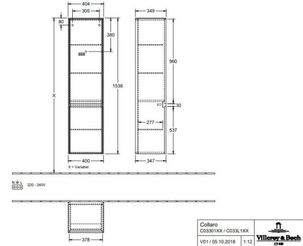 Шкаф-пенал Villeroy&Boch COLLARO C033L1VJ nordic oak
