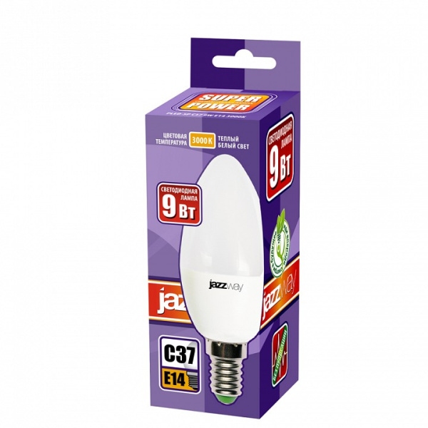 Лампа светодиодная Jazzway  E14 9Вт 3000K PLED-SP C37 9w E14 3000K