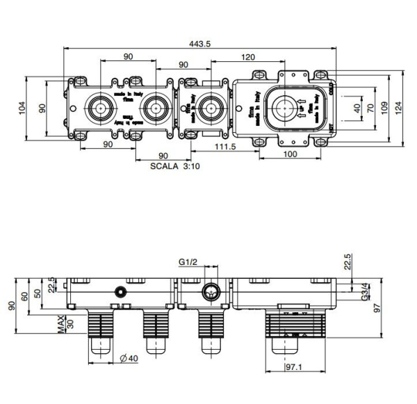 Внутренняя часть термостатического смесителя FIMA Carlo Frattini FimaBox F2462/1