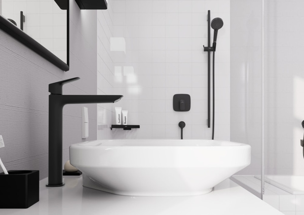 Смеситель для раковины hansgrohe Logis 71257670 со сливным гарнитуром черный матовый