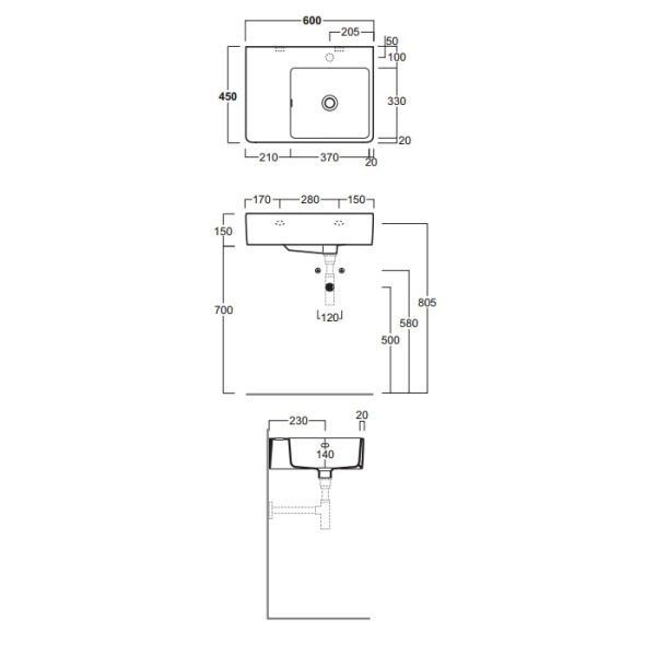 Раковина Simas Top E Lavabi D'Arredo 60 QU60S*1 bi