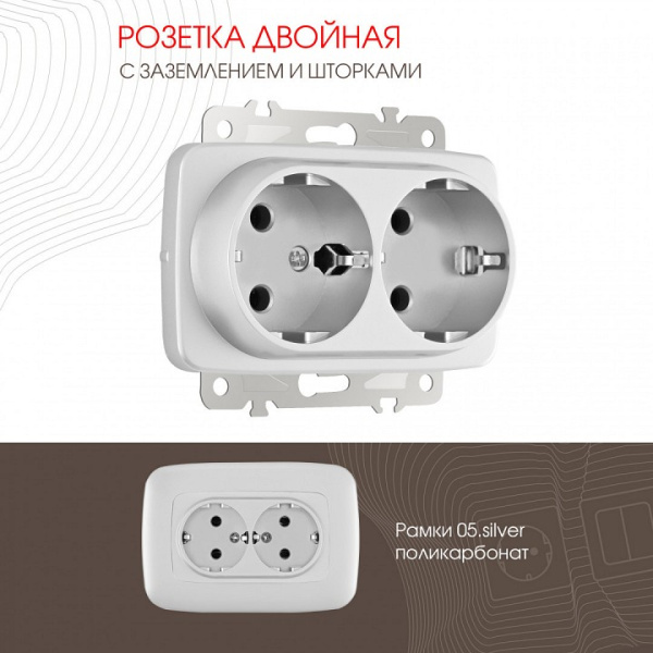 Розетка двойная с заземлением без рамки Arte Milano am-205 205.40-2.silver