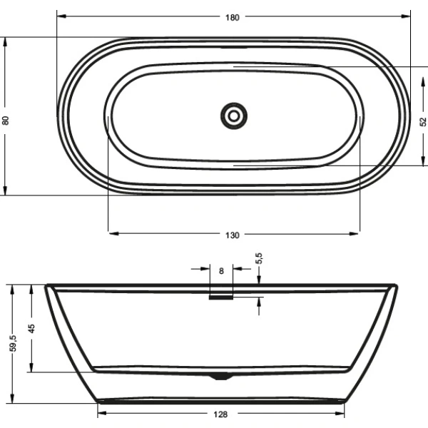 Акриловая ванна Riho Inspire FS B085001005 180x80 см, отдельностоящая, белый
