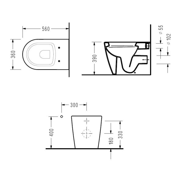 Приставной унитаз с функцией биде с сиденьем микролифт Serel Smart SM11BM