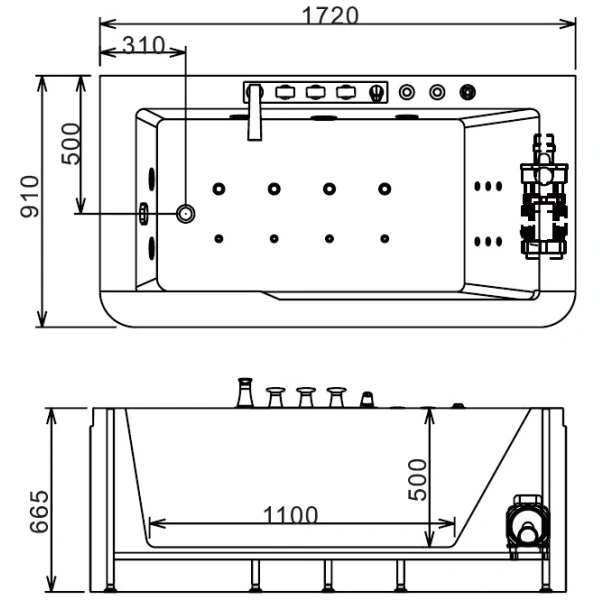 Акриловая гидромассажная ванна 172x91 см Gemy G9225 K