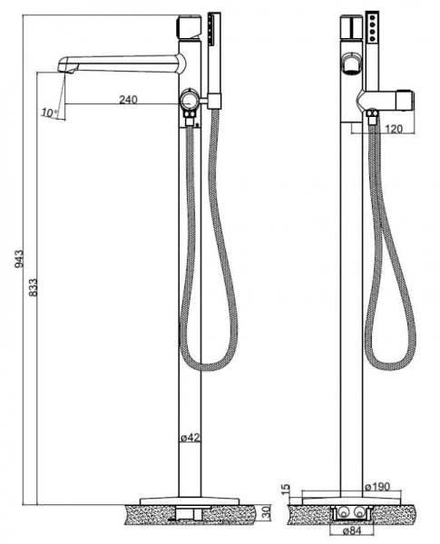 Напольный смеситель для ванны BelBagno Uno UNO-FMT-ORO