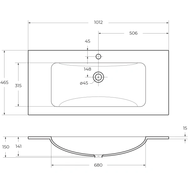 Раковина 101,2x46,5 см BelBagno Etna BB1010/465-LV-VTR-BO