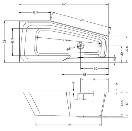 Акриловая ванна Riho Rething Space 160х75 B111006005 белый