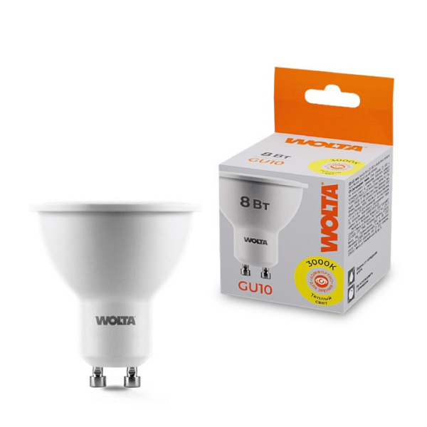 Лампа светодиодная Wolta GU10 8Вт 3000K 25YPAR16-230-8GU10