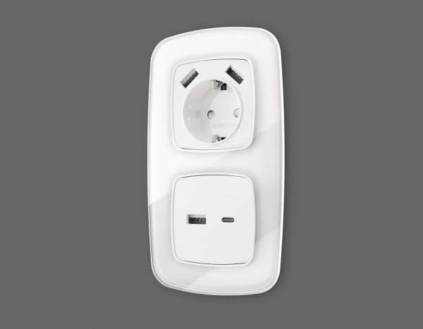 Накладка для розетки с заземлением и со шторками и 2хUSB type A Ambrella Volt Quant OP1290