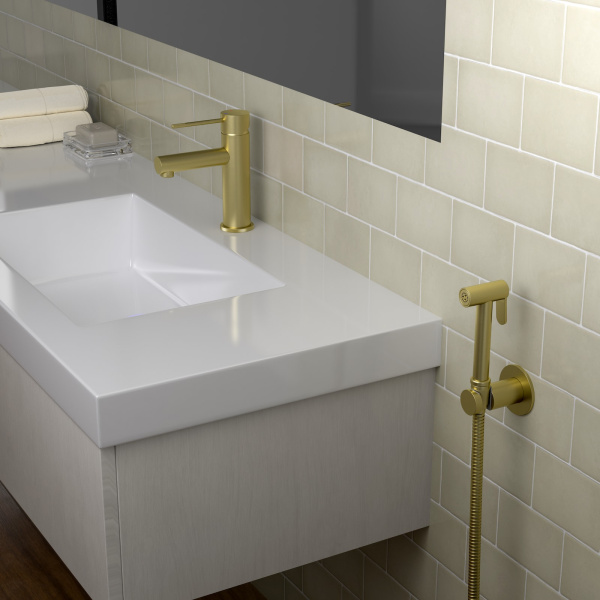 Смеситель для раковины Timo Saona 2360/17G с гигиеническим душем золото матовое