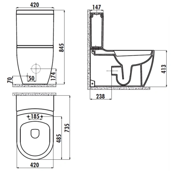 Чаша напольного унитаза Creavit Grande GR360-11CB00E-0000