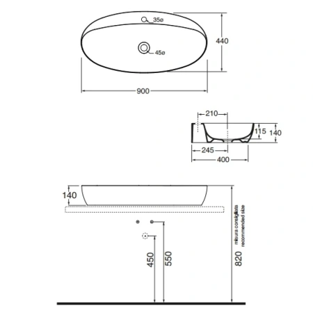 Раковина чаша 90x44 см Azzurra Elegance Circle ECI90Mbi*1