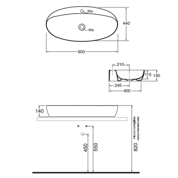 Раковина чаша 90x44 см Azzurra Elegance Circle ECI90Mbi*1