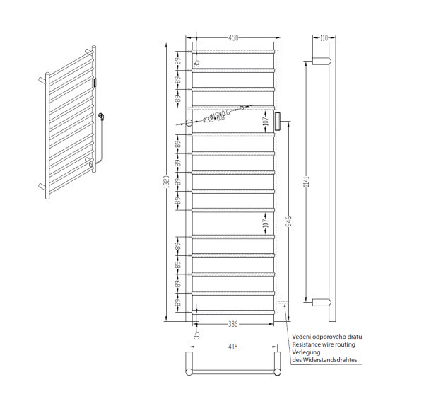 Электрический полотенцесушитель Bemeta 45x132 704151051