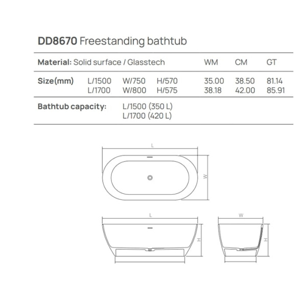 Отдельностоящая ванна Dea Design Edge 170x80x57 5 DD8670 1700 18 белый