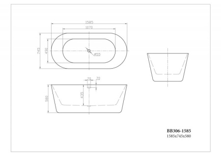 Акриловая ванна BelBagno 158x74 BB306-1585