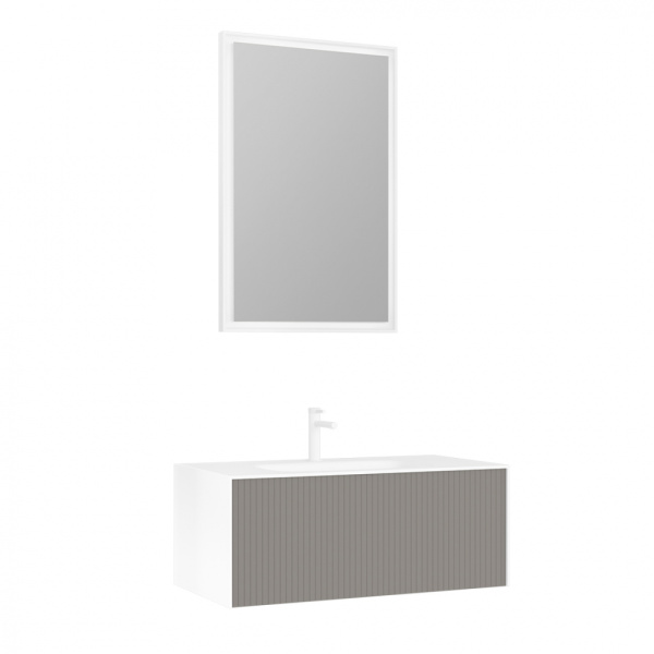 Тумба с раковиной Orka Cube 100 3000378 бежевый матовый/белый