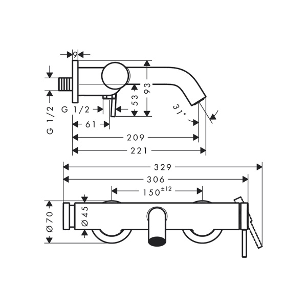 Смеситель для ванны hansgrohe Tecturis S 73422000