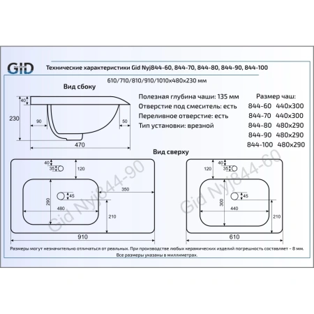 Раковина 91x47 см GID Simple N NYJ844-90