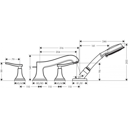 Смеситель на борт ванны hansgrohe Metropol Classic 31441090