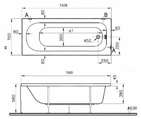 Акриловая ванна VitrA Optima 150х70 50800001000 белый