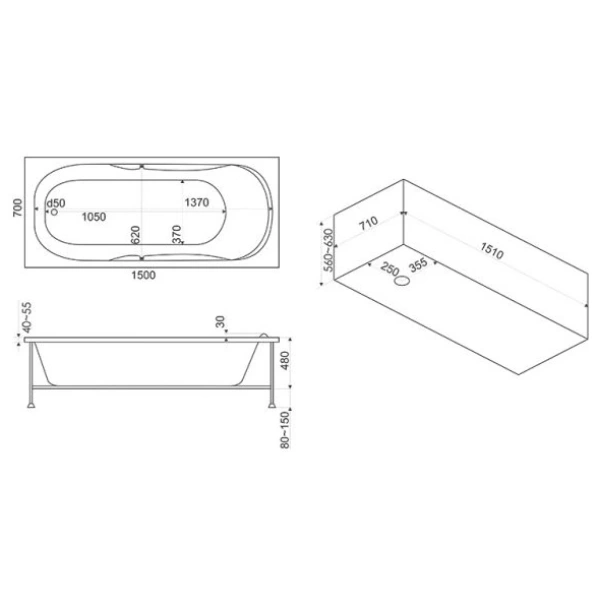 Акриловая ванна 150x70 см Bas Ибица ZB00011