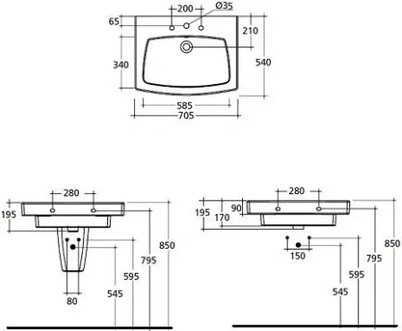 Раковина 70 см Ideal Standard Ventuno T001701