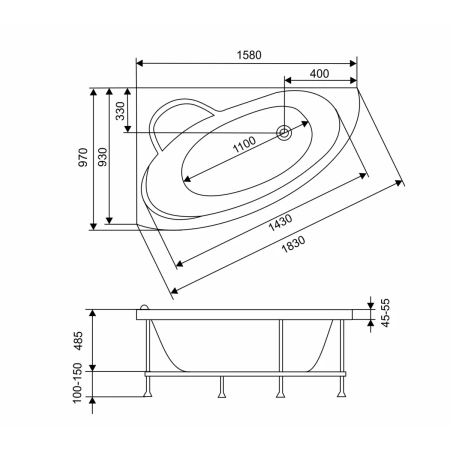 Акриловая ванна 158x97 см L Eurolux Sparta E2160100034L
