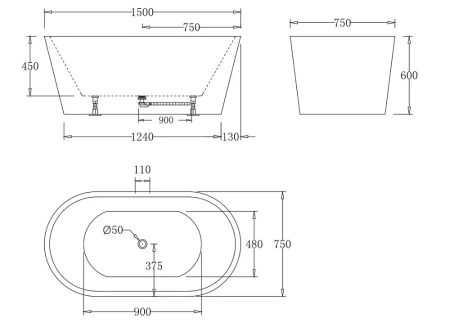 Акриловая ванна BelBagno 150х75 BB BB71-1500-W0 белый