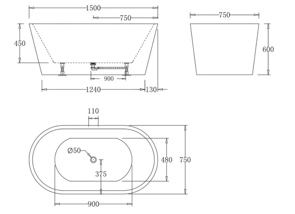 Акриловая ванна BelBagno 150х75 BB BB71-1500-W0 белый