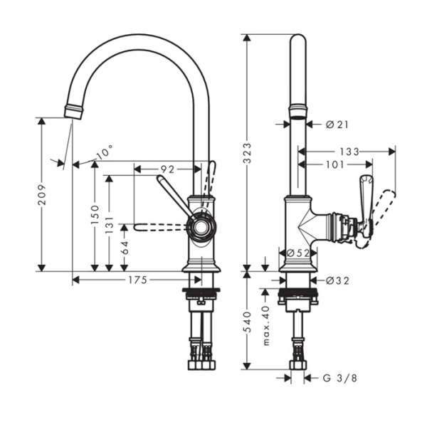 Смеситель для раковины Axor Montreux 16518000 нержавеющая сталь