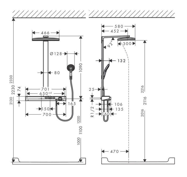 Душевая стойка с термостатом hansgrohe Showerpipe 460 2jet EcoSmart 27109400 9 л/мин белый хром