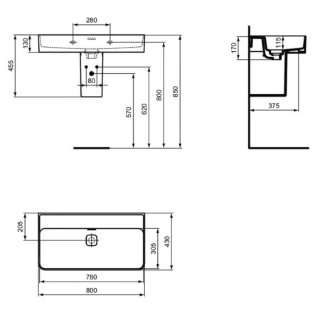 Раковина 80x43 см Ideal Standard Strada II T363901