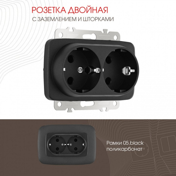 Розетка двойная с заземлением без рамки Arte Milano am-205 205.40-2.black