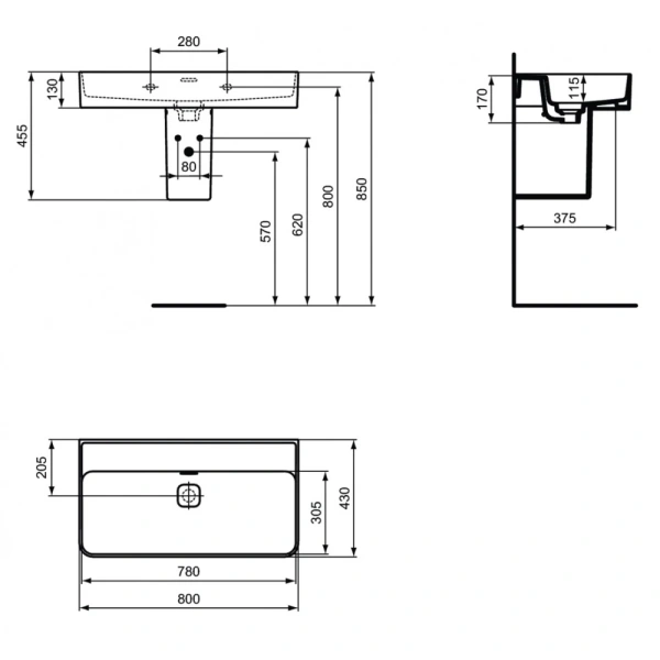Раковина 80x43 см Ideal Standard Strada II T363901