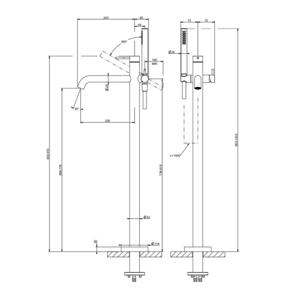 Смеситель для ванны Gessi 316 54028#299 черный матовый