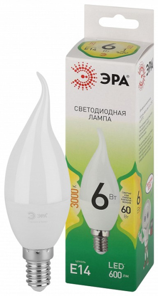 Лампа светодиодная Эра Green Line E14 6Вт 3000K LED BXS-6W-830-E14 GL