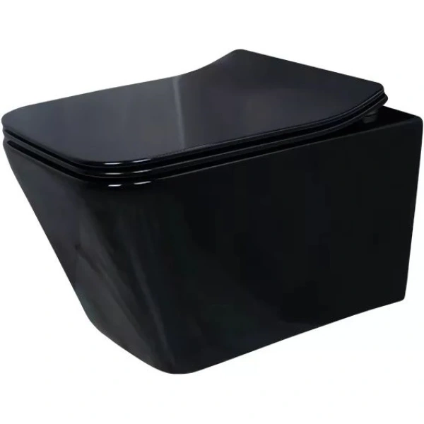 Унитаз подвесной GID Tr2144BL безободковый, с сиденьем микролифт, черный глянец